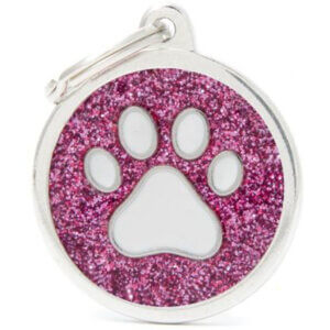 Hundetegn Shine Glitter Paw Big circle pink