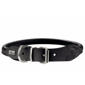 Hunter Elg læder halsbånd rundsyet Sort