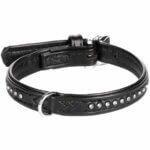 Flamingo hundehalsbånd sort med sten (1)