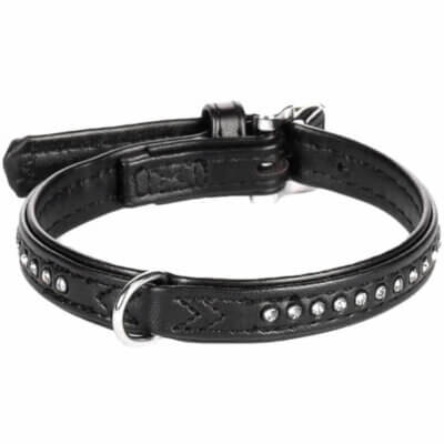 Flamingo hundehalsbånd sort med sten (1)