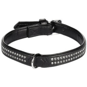 Hundehalsbånd med sten Sort Deluxe 34 - 39 cm